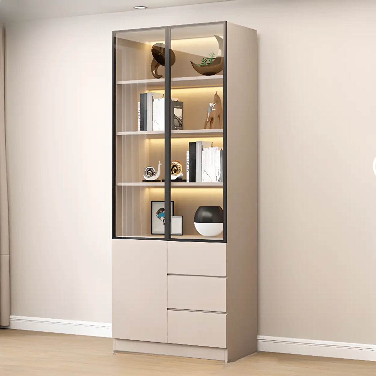 Trendy Rectangular White Large Glass Display Cabinet Image - 11