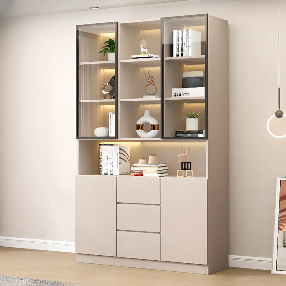 Trendy Rectangular White Large Glass Display Cabinet Image - 18