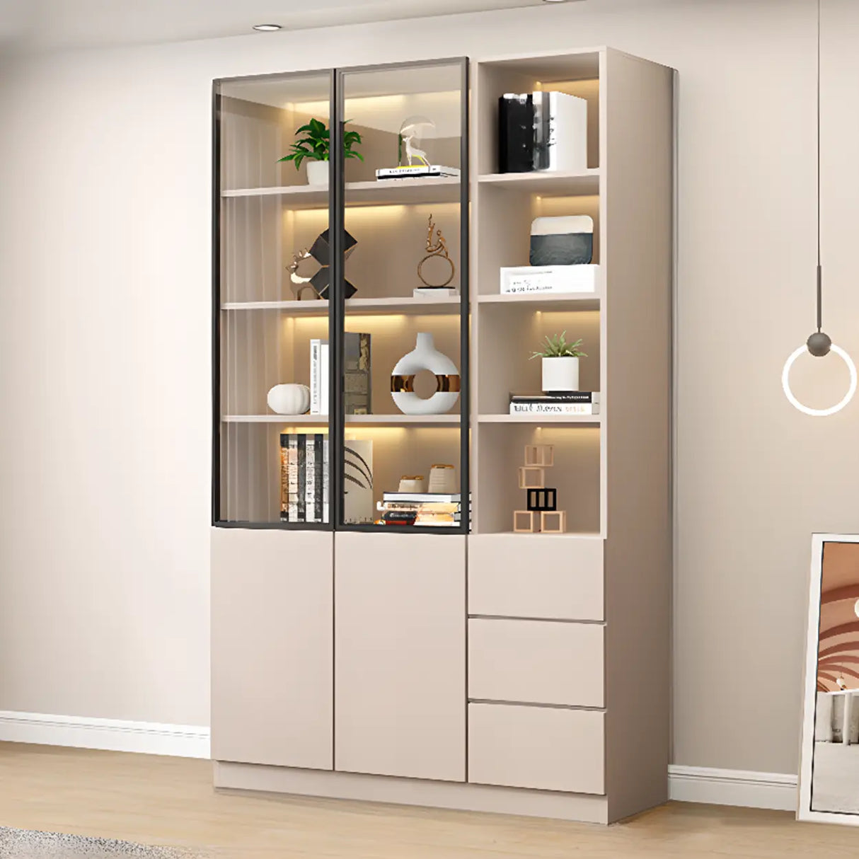 Trendy Rectangular White Large Glass Display Cabinet Image - 19