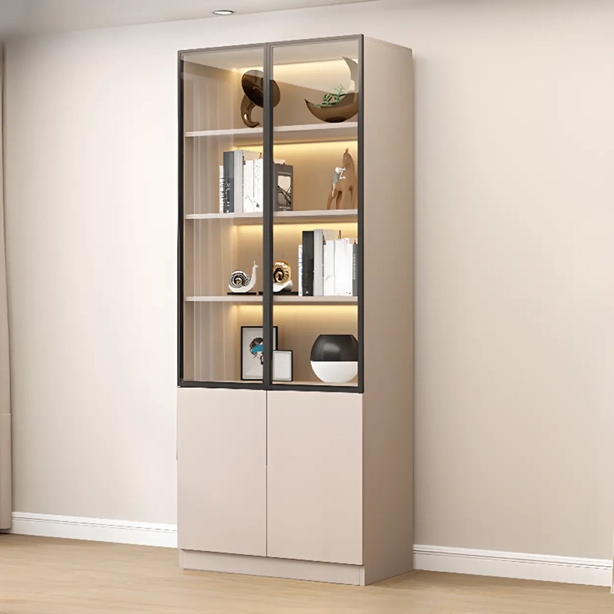 Trendy Rectangular White Large Glass Display Cabinet Image - 5