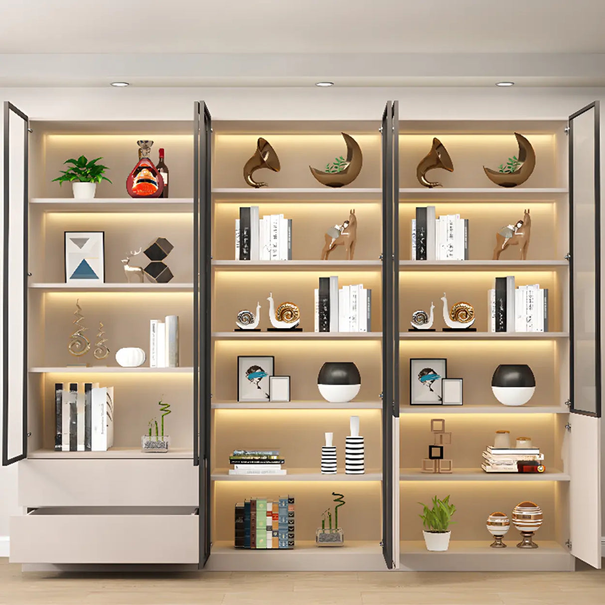 Trendy Rectangular White Large Glass Display Cabinet Image - 6