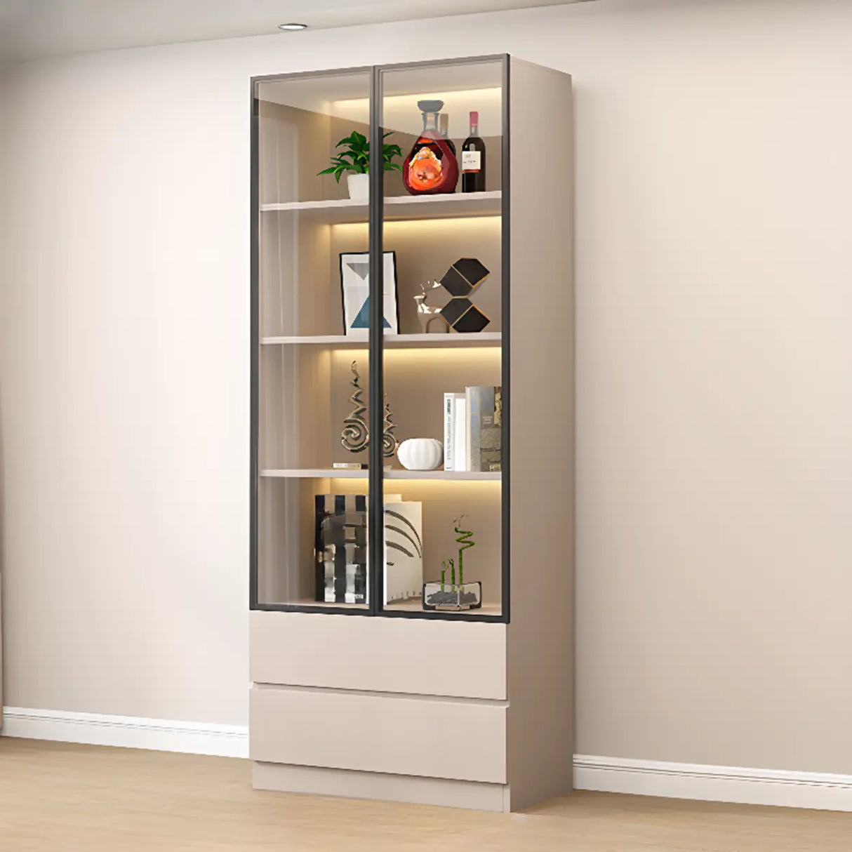 Trendy Rectangular White Large Glass Display Cabinet Image - 8