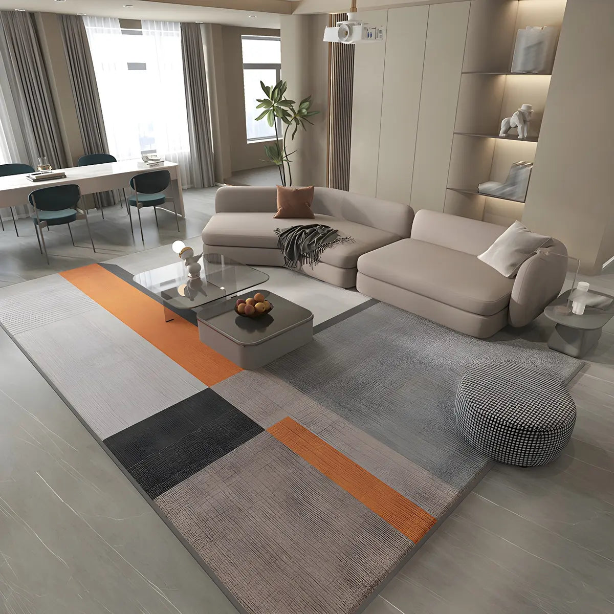 Trendy Splicing Geometric Synthetic Orange Area Rug Image - 1