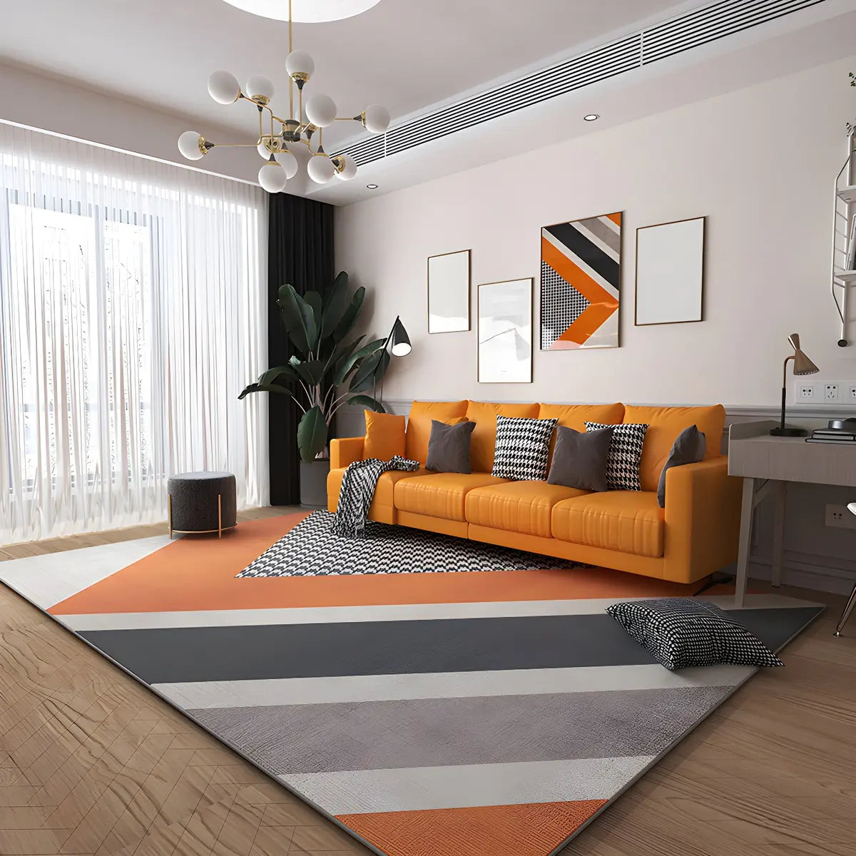 Trendy Splicing Geometric Synthetic Orange Area Rug Image - 10