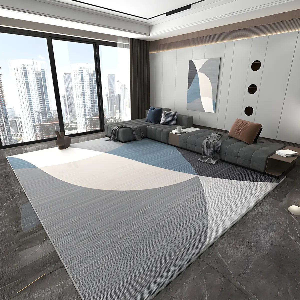 Trendy Splicing Geometric Synthetic Orange Area Rug Image - 12