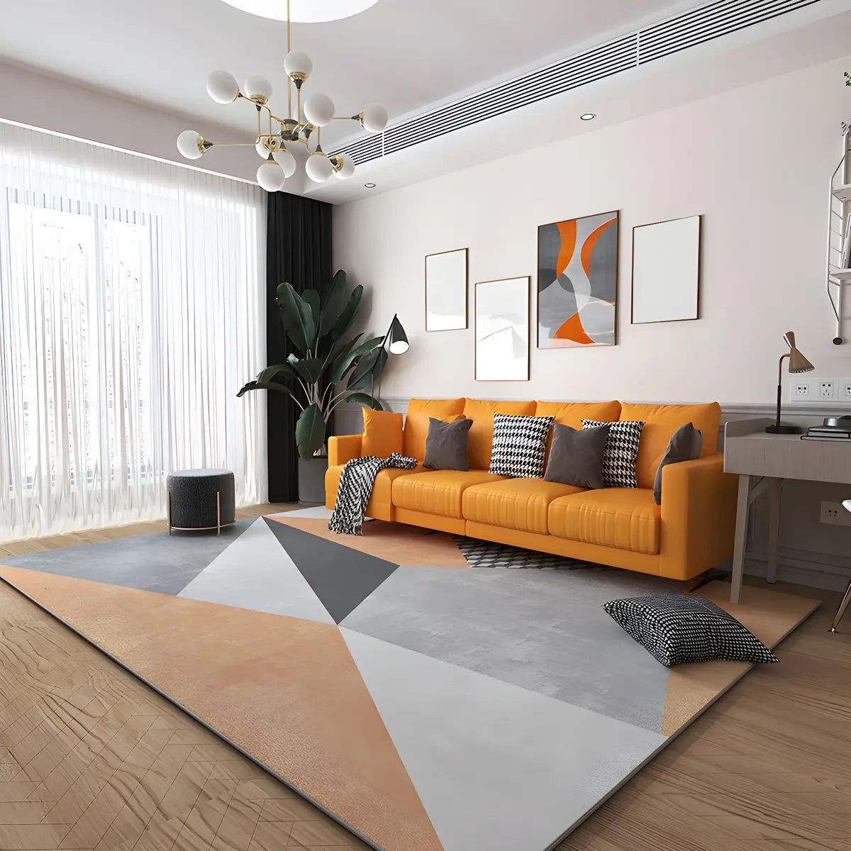 Trendy Splicing Geometric Synthetic Orange Area Rug Image - 13