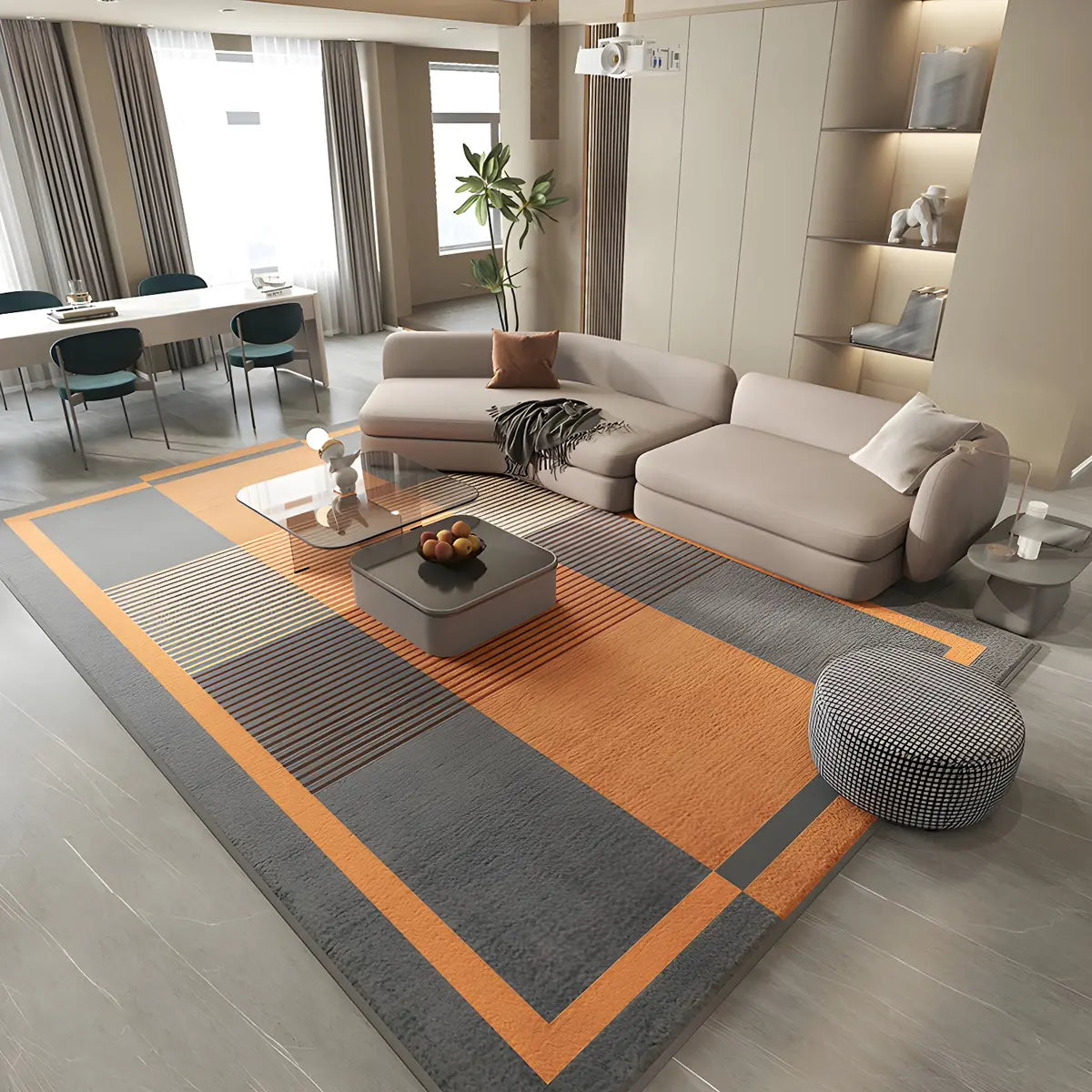 Trendy Splicing Geometric Synthetic Orange Area Rug Image - 15