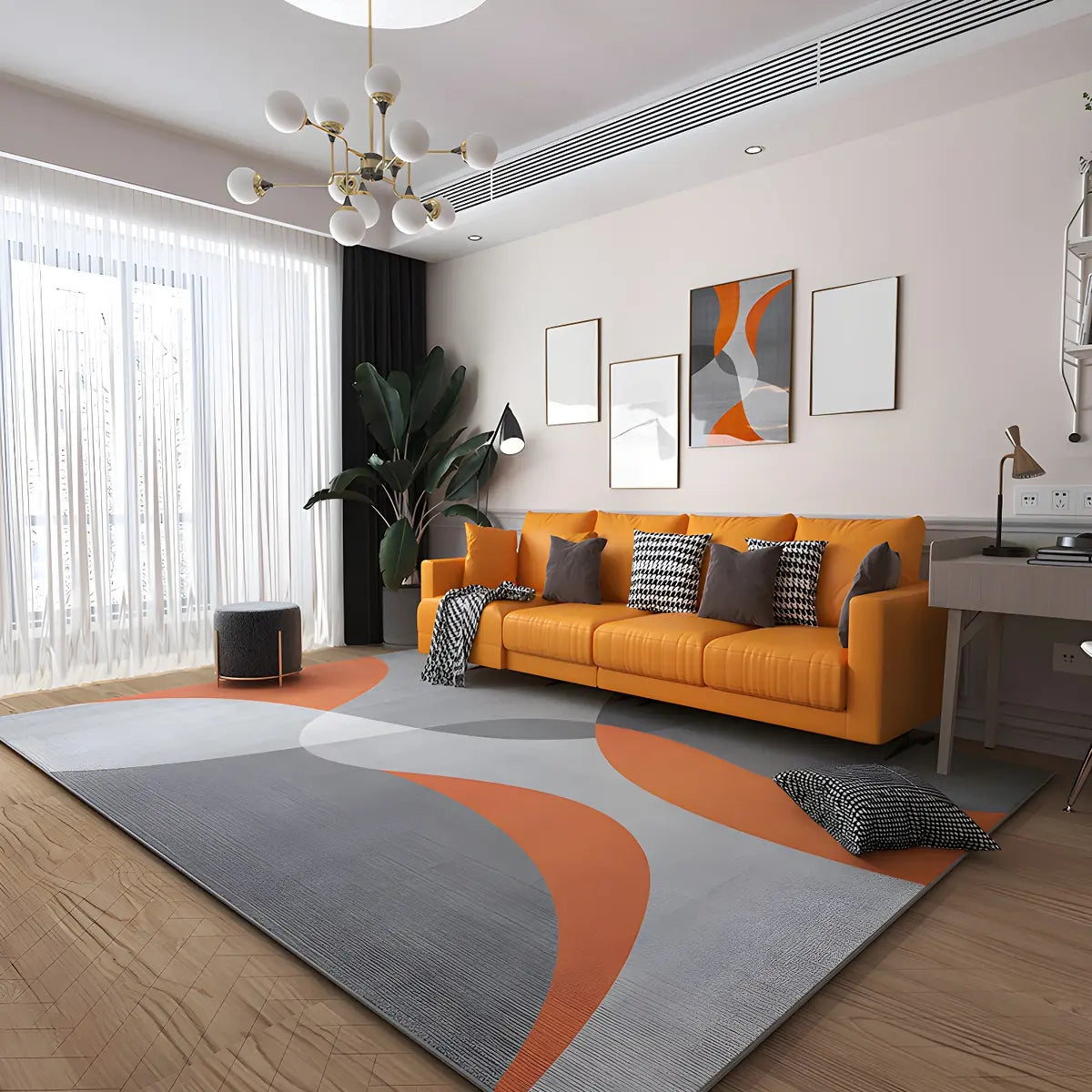 Trendy Splicing Geometric Synthetic Orange Area Rug Image - 2