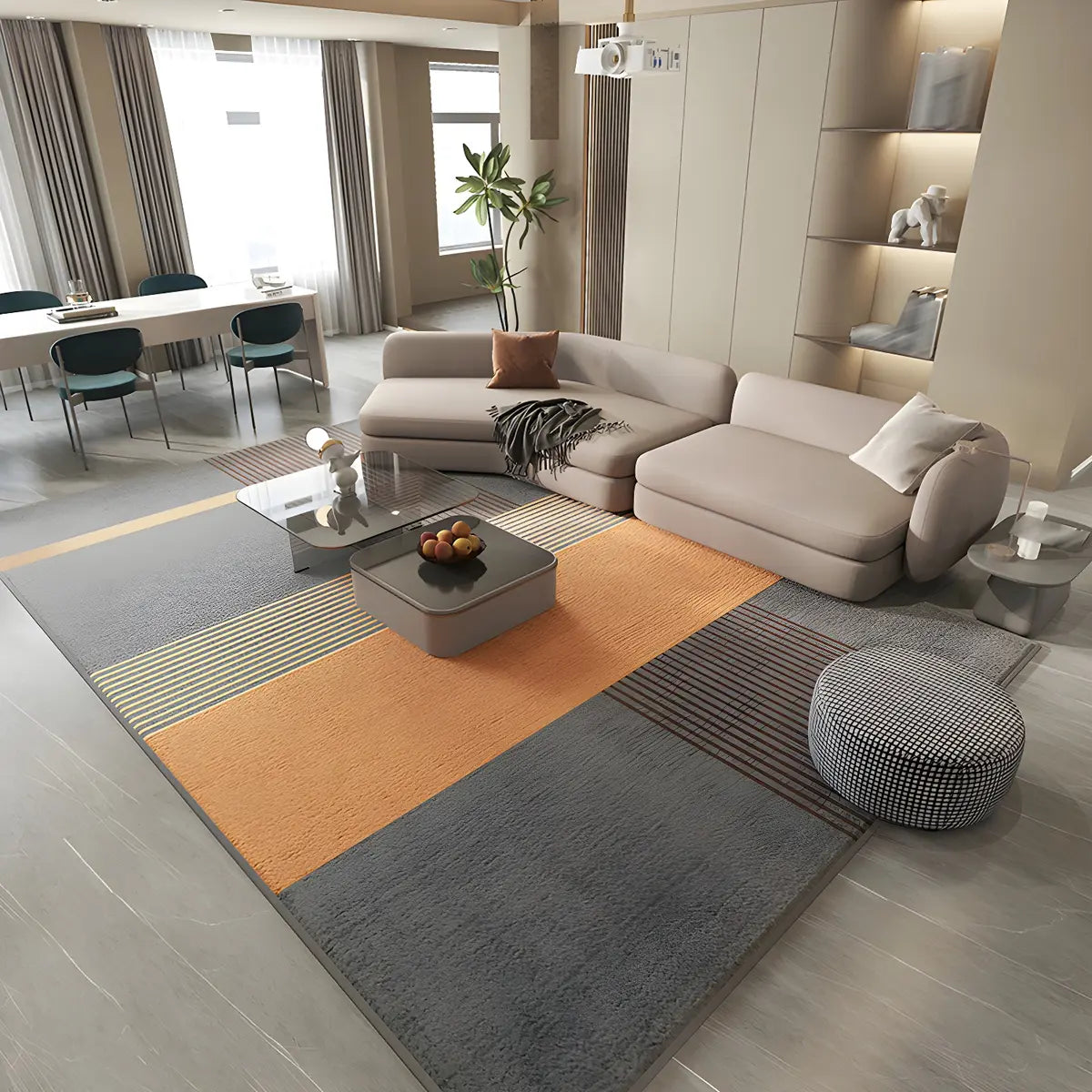 Trendy Splicing Geometric Synthetic Orange Area Rug Image - 3