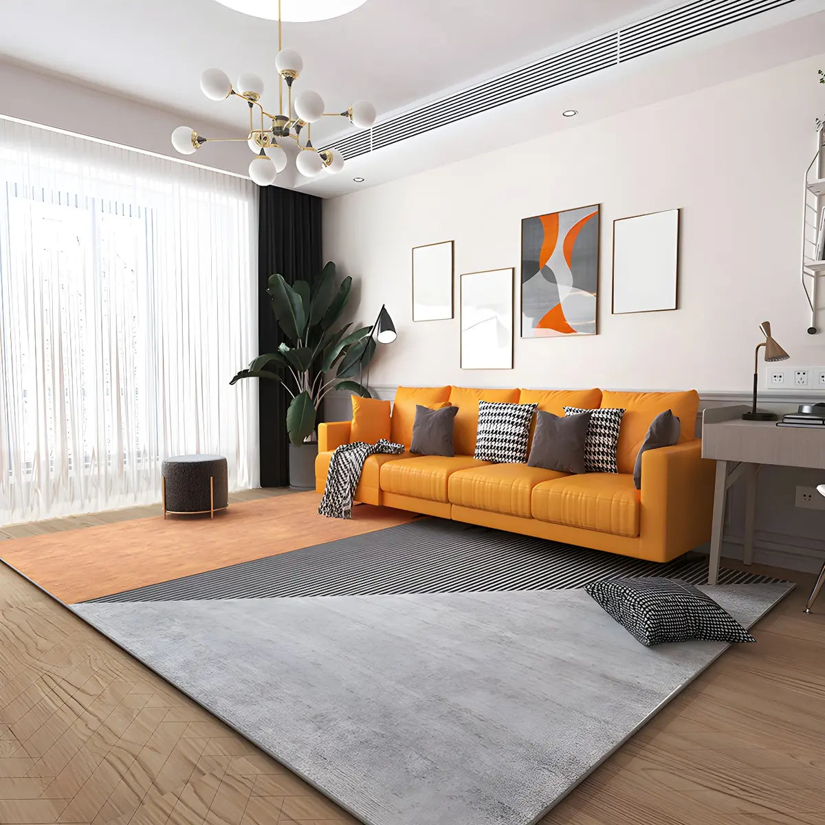 Trendy Splicing Geometric Synthetic Orange Area Rug Image - 7