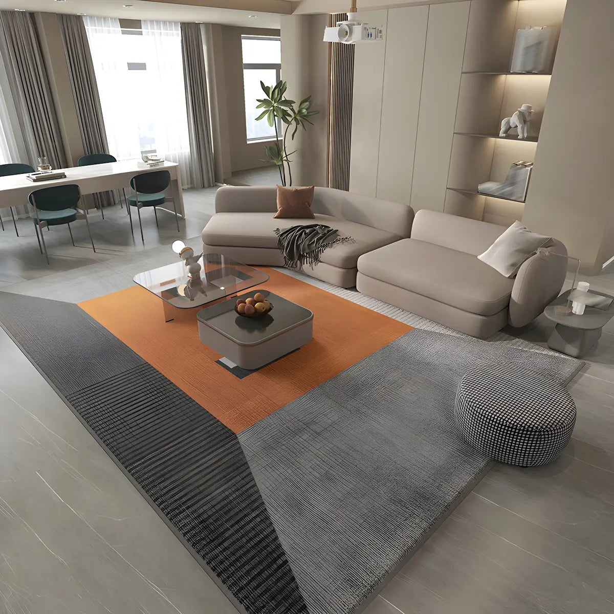 Trendy Splicing Geometric Synthetic Orange Area Rug Image - 8