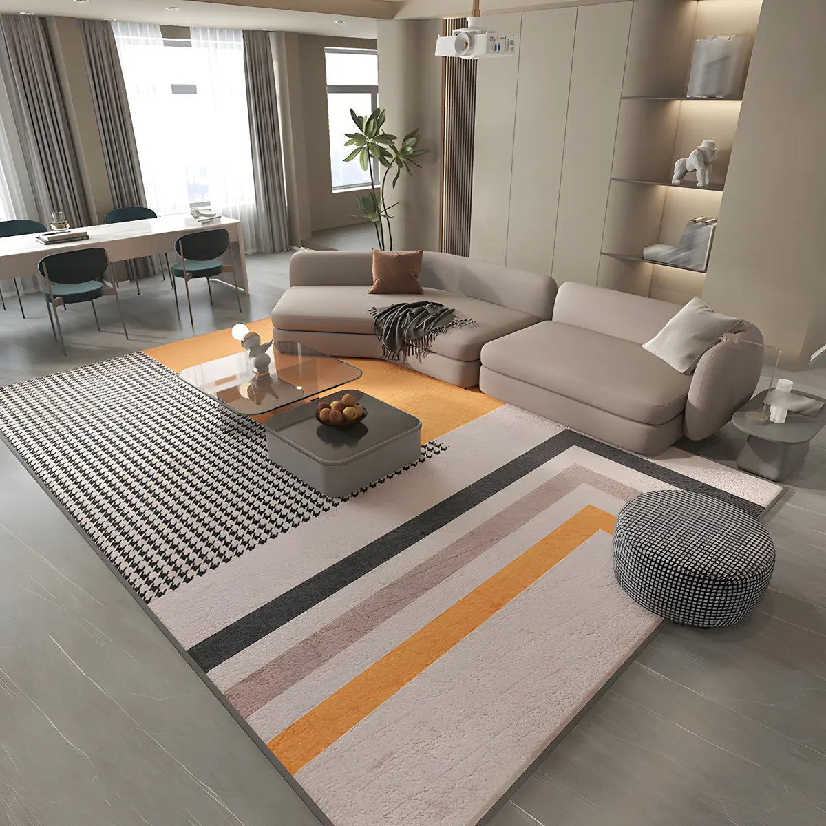 Trendy Splicing Geometric Synthetic Orange Area Rug Image - 9