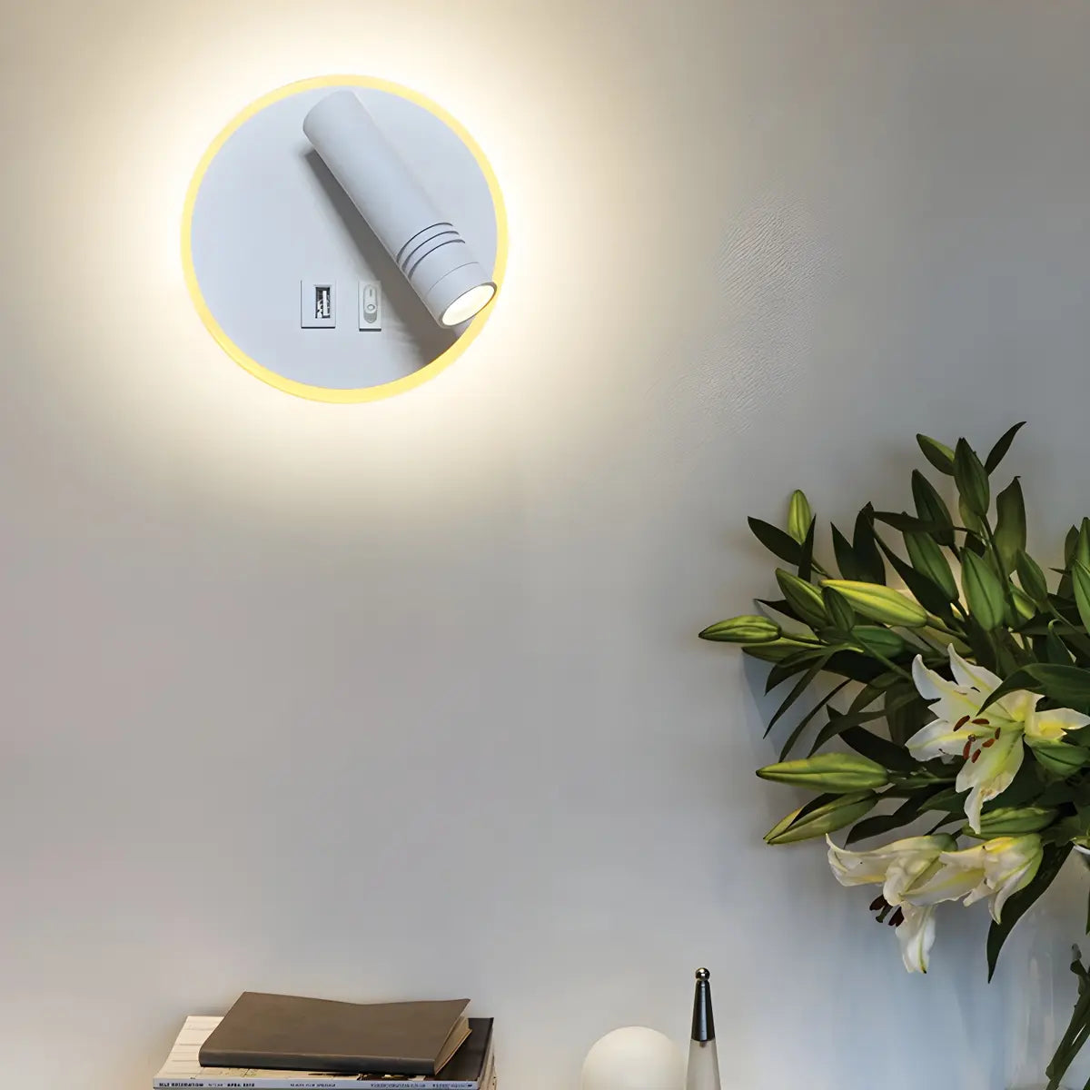 Trendy Square Base Cylinder Bedside Reading Wall Sconce Image - 3