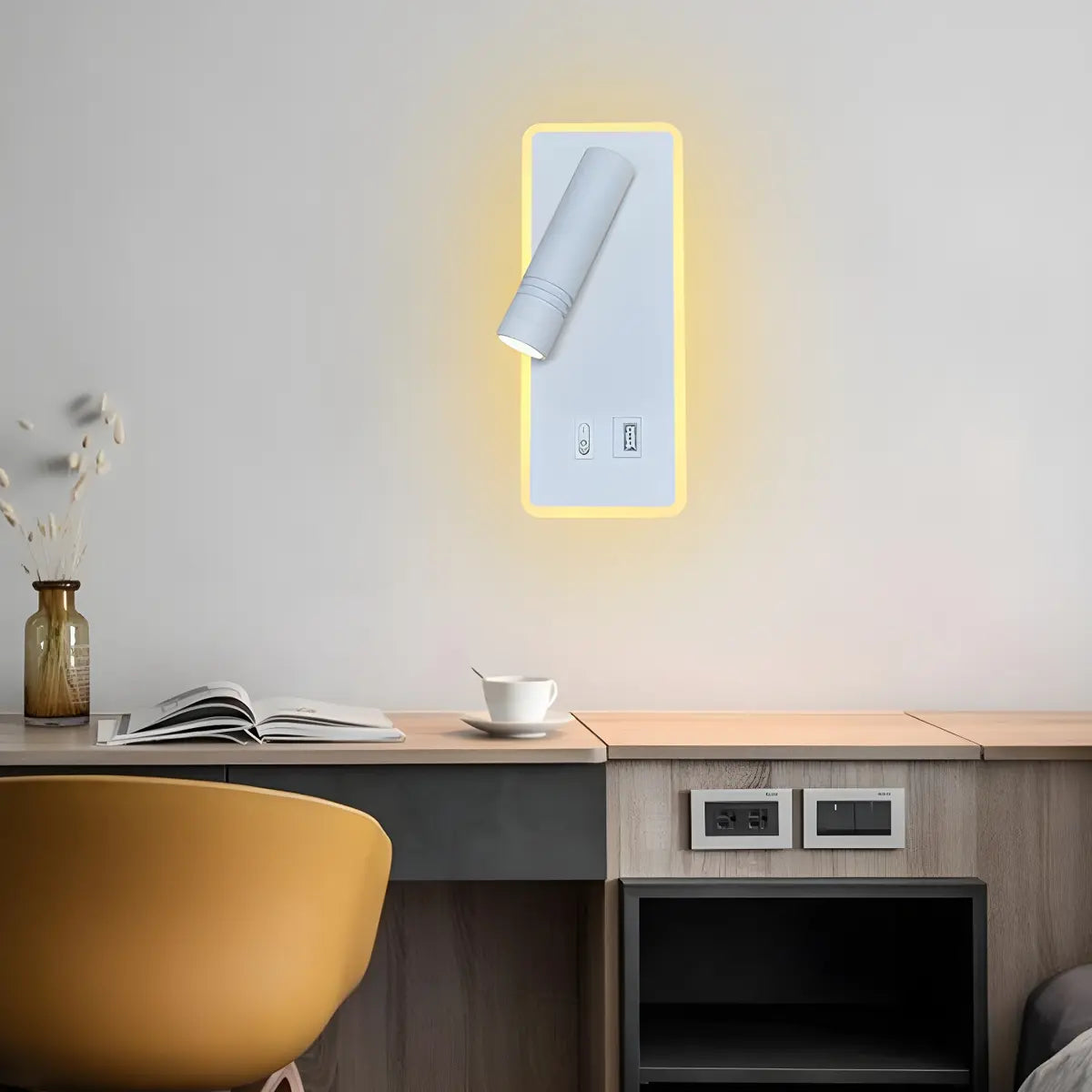 Trendy Square Base Cylinder Bedside Reading Wall Sconce Image - 5