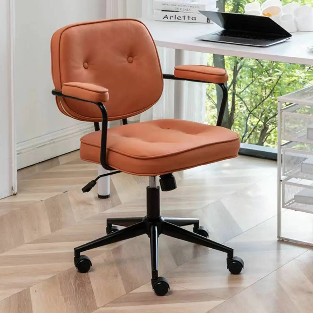 Trendy Tufted Leather Swivel Tilt Office Chair with Arms Image - 1
