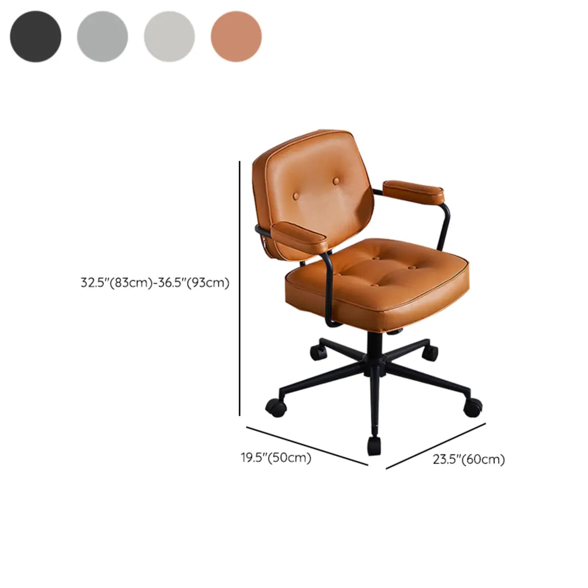 Trendy Tufted Leather Swivel Tilt Office Chair with Arms