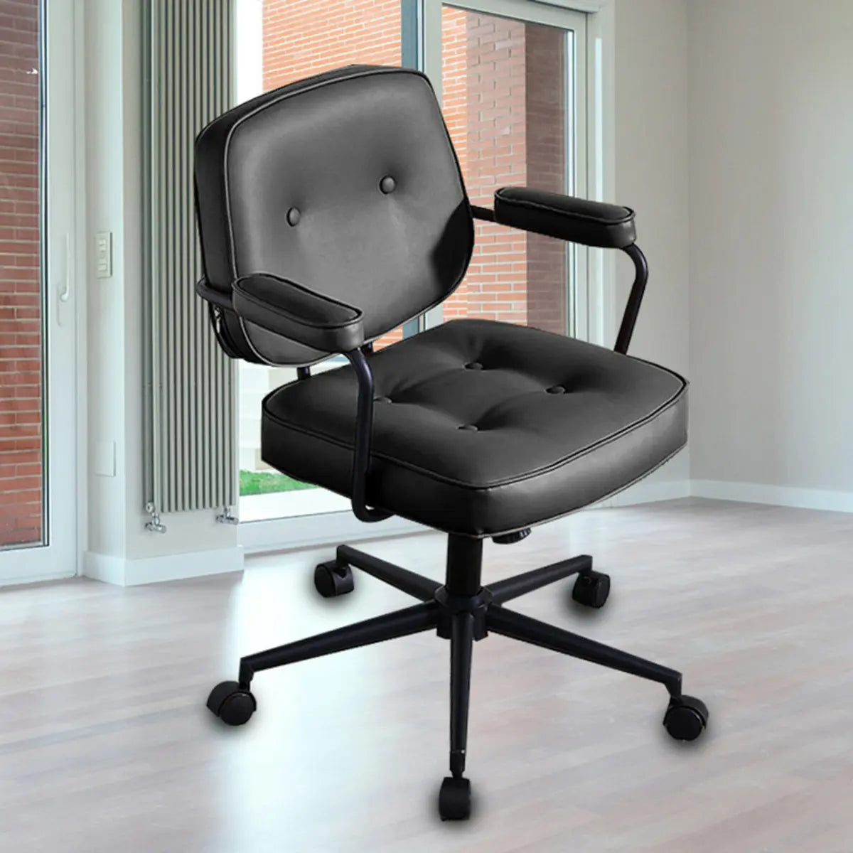 Trendy Tufted Leather Swivel Tilt Office Chair with Arms Image - 4