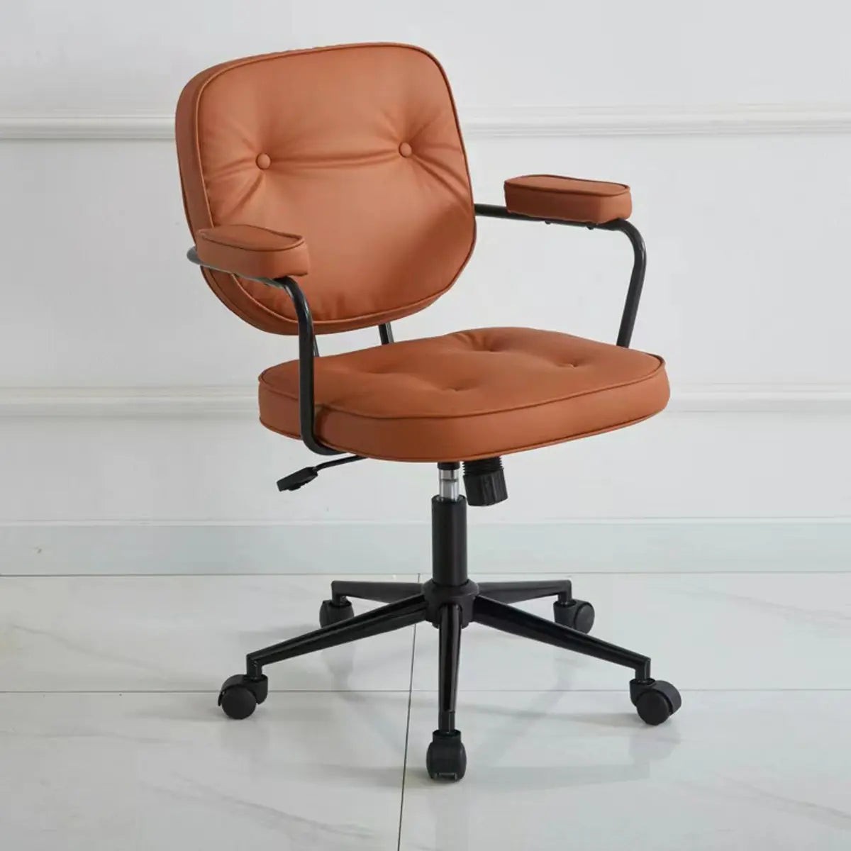 Trendy Tufted Leather Swivel Tilt Office Chair with Arms Image - 7