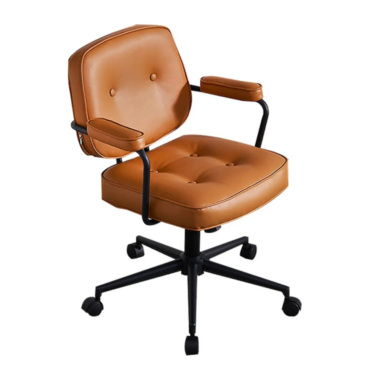 Trendy Tufted Leather Swivel Tilt Office Chair with Arms Image - 9