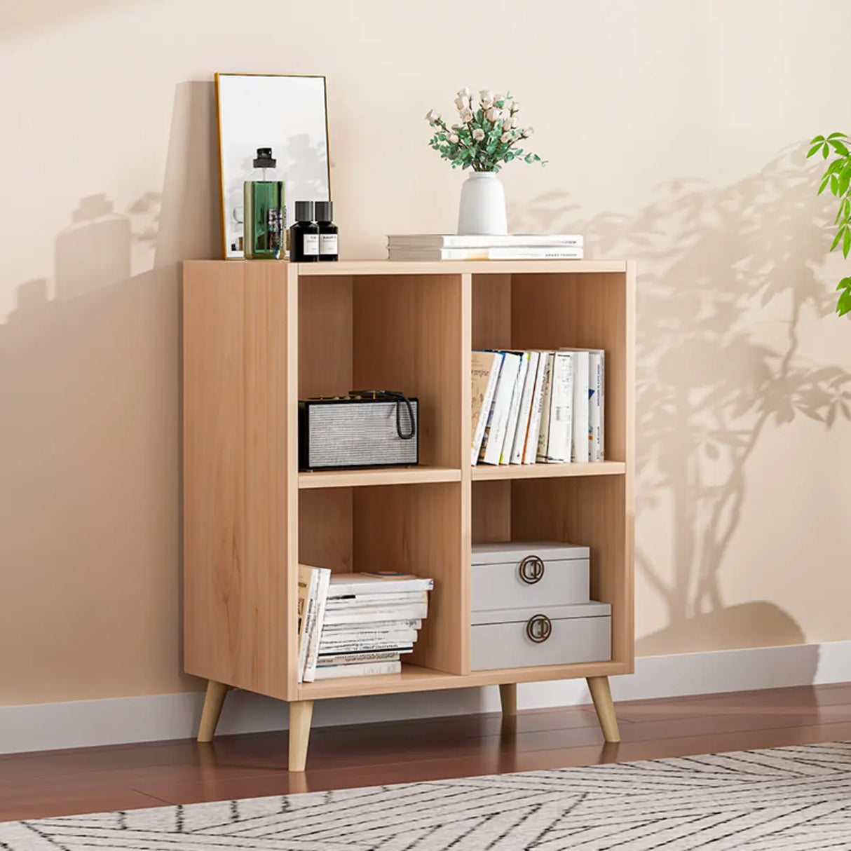 Trendy Vertical Rectangle Natural Wood Storage Bookcase Image - 1