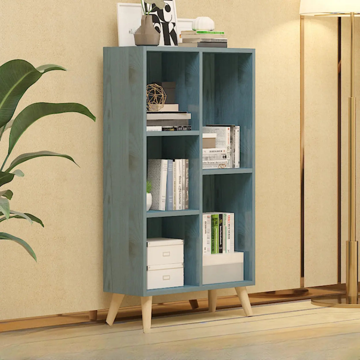 Trendy Vertical Rectangle Natural Wood Storage Bookcase Image - 10