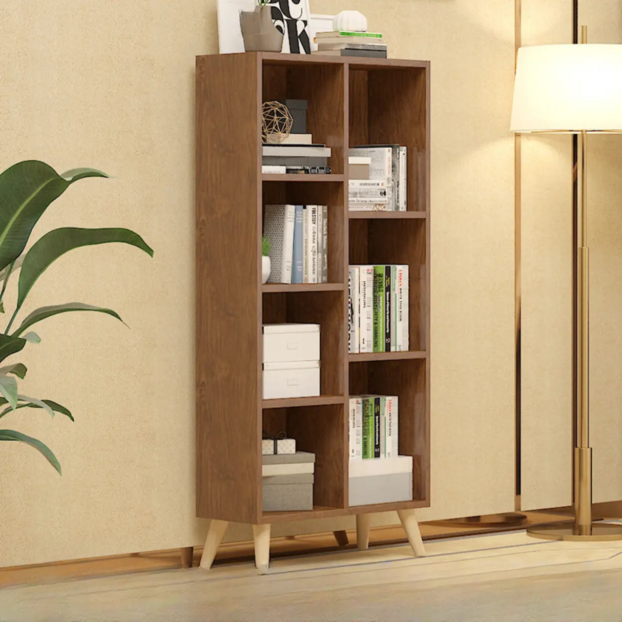 Trendy Vertical Rectangle Natural Wood Storage Bookcase Image - 11