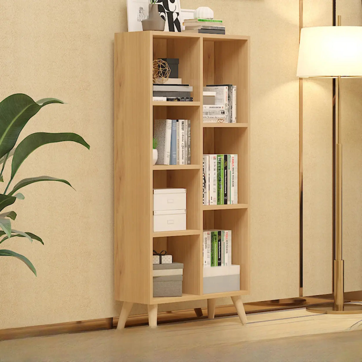 Trendy Vertical Rectangle Natural Wood Storage Bookcase Image - 13