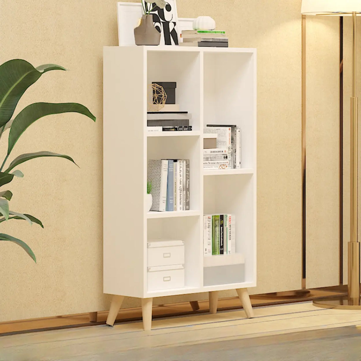 Trendy Vertical Rectangle Natural Wood Storage Bookcase Image - 15