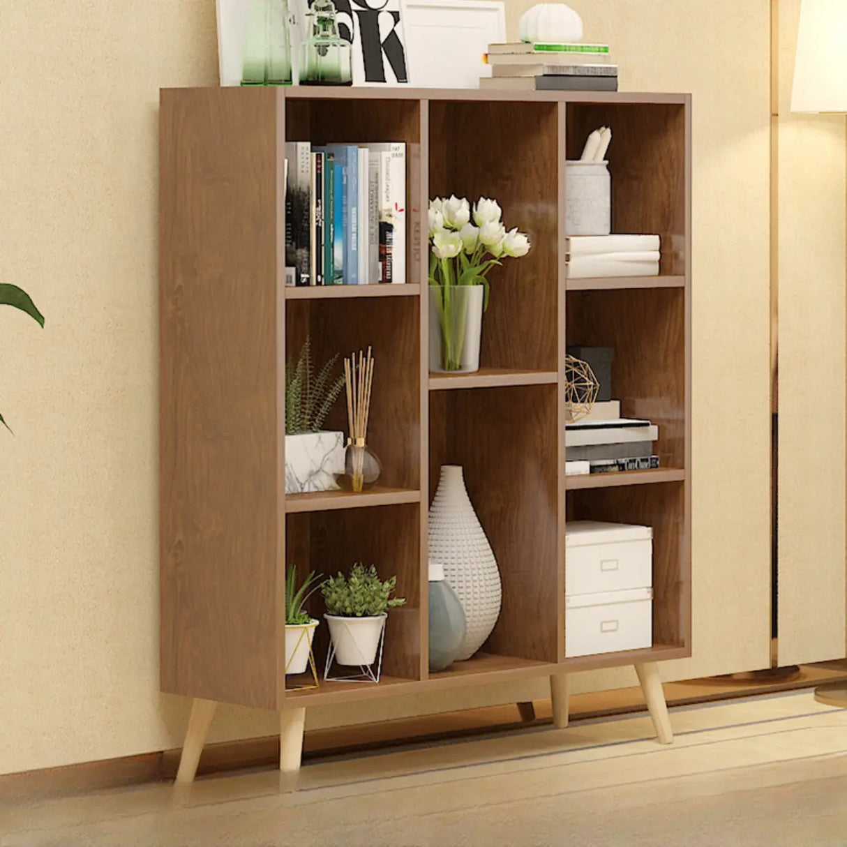 Trendy Vertical Rectangle Natural Wood Storage Bookcase Image - 16