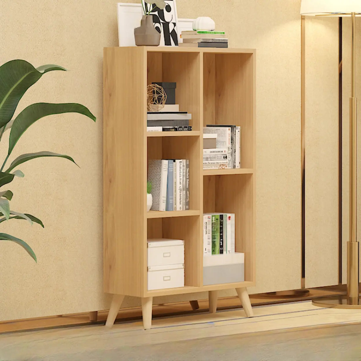 Trendy Vertical Rectangle Natural Wood Storage Bookcase Image - 17