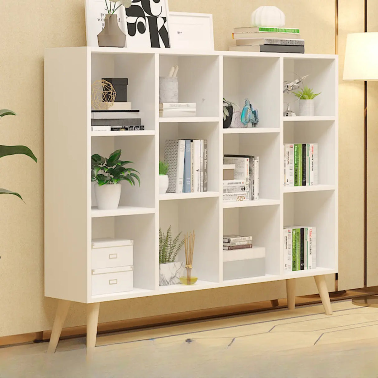 Trendy Vertical Rectangle Natural Wood Storage Bookcase Image - 18