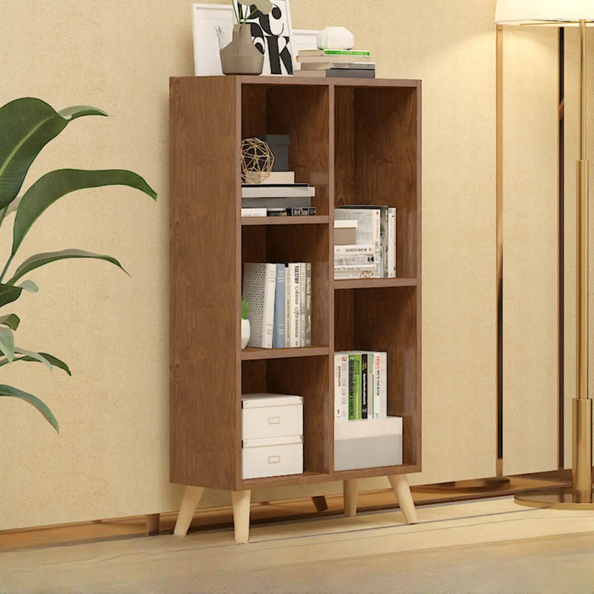 Trendy Vertical Rectangle Natural Wood Storage Bookcase Image - 19