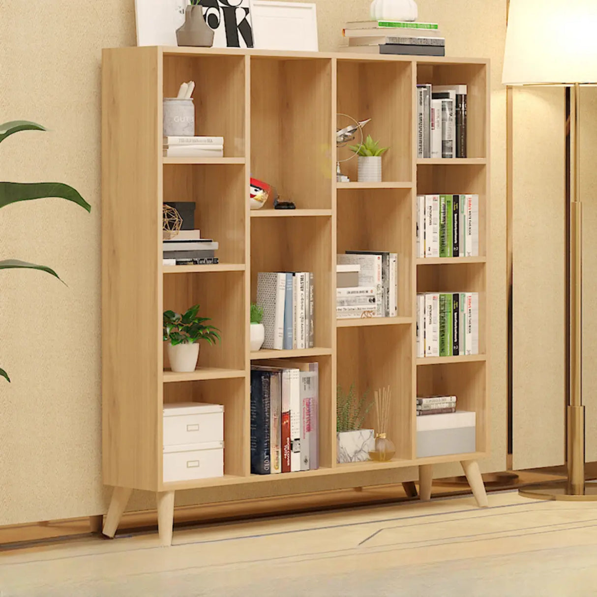 Trendy Vertical Rectangle Natural Wood Storage Bookcase Image - 20