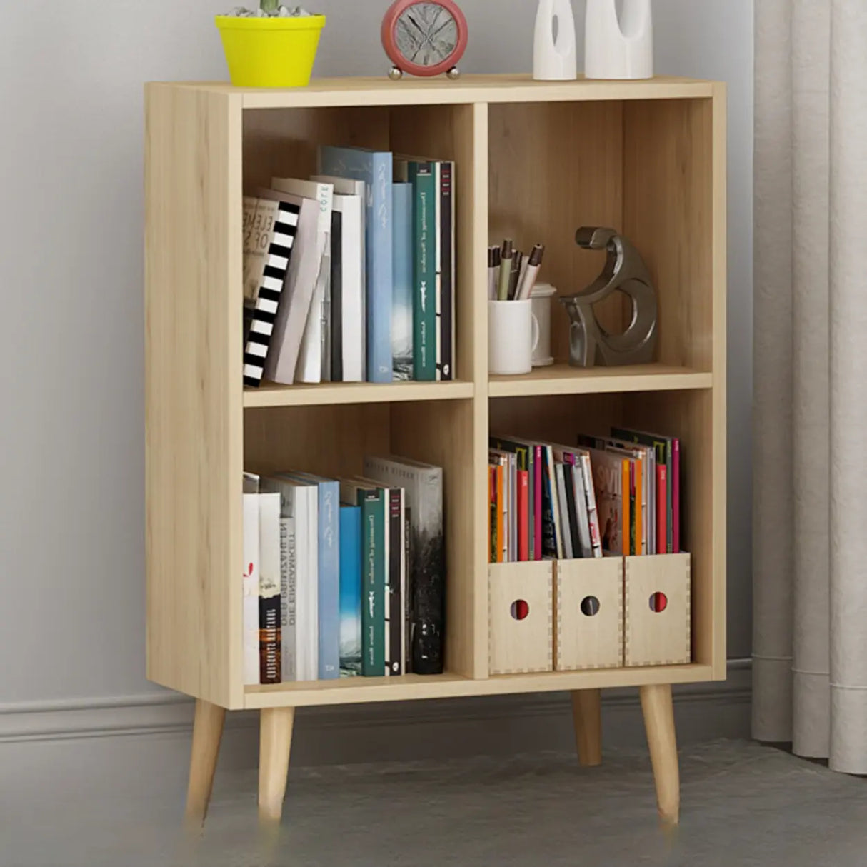 Trendy Vertical Rectangle Natural Wood Storage Bookcase Image - 22