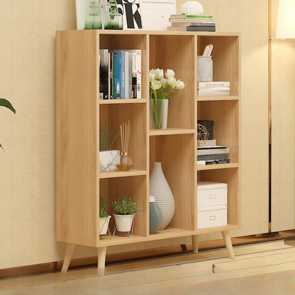 Trendy Vertical Rectangle Natural Wood Storage Bookcase Image - 23