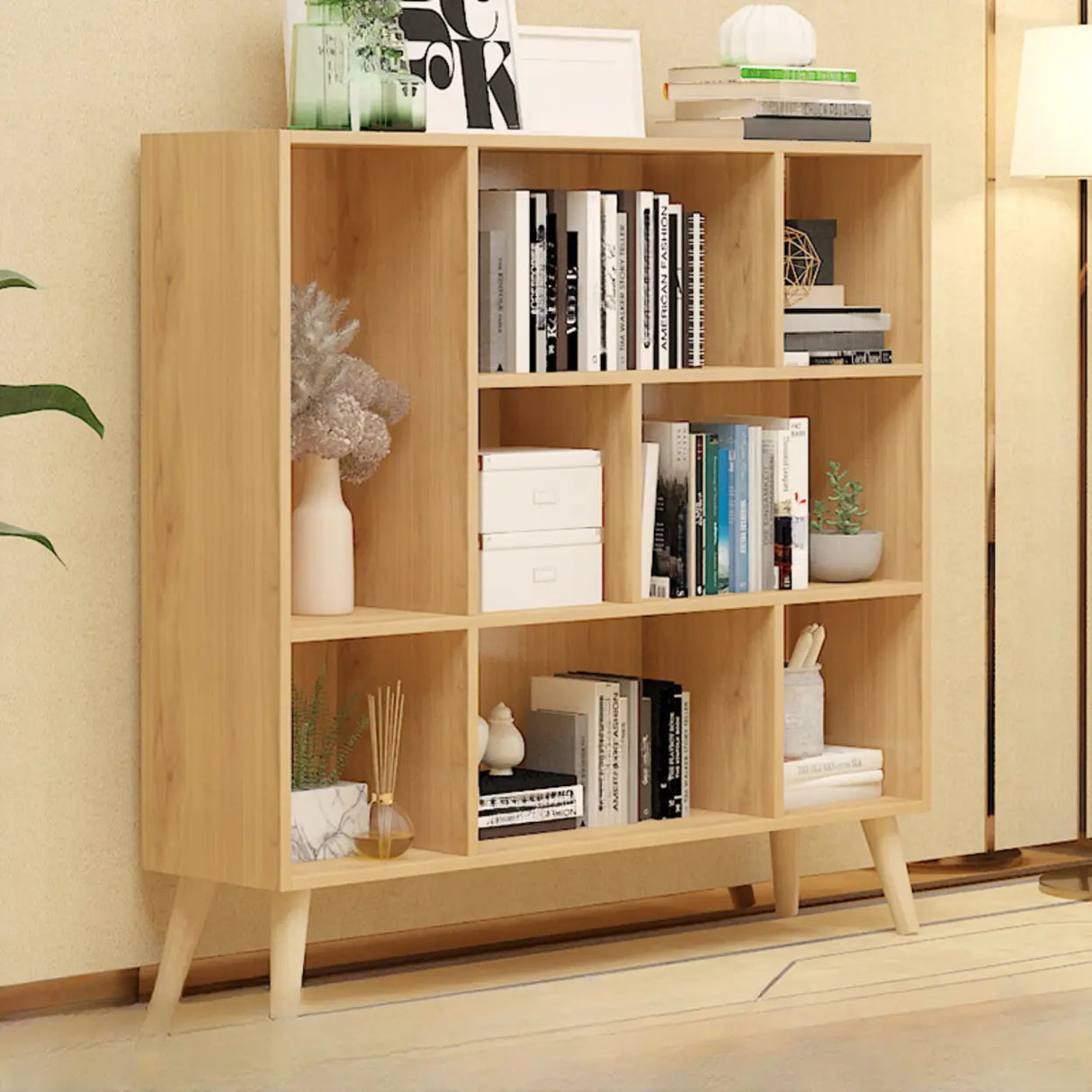 Trendy Vertical Rectangle Natural Wood Storage Bookcase Image - 24