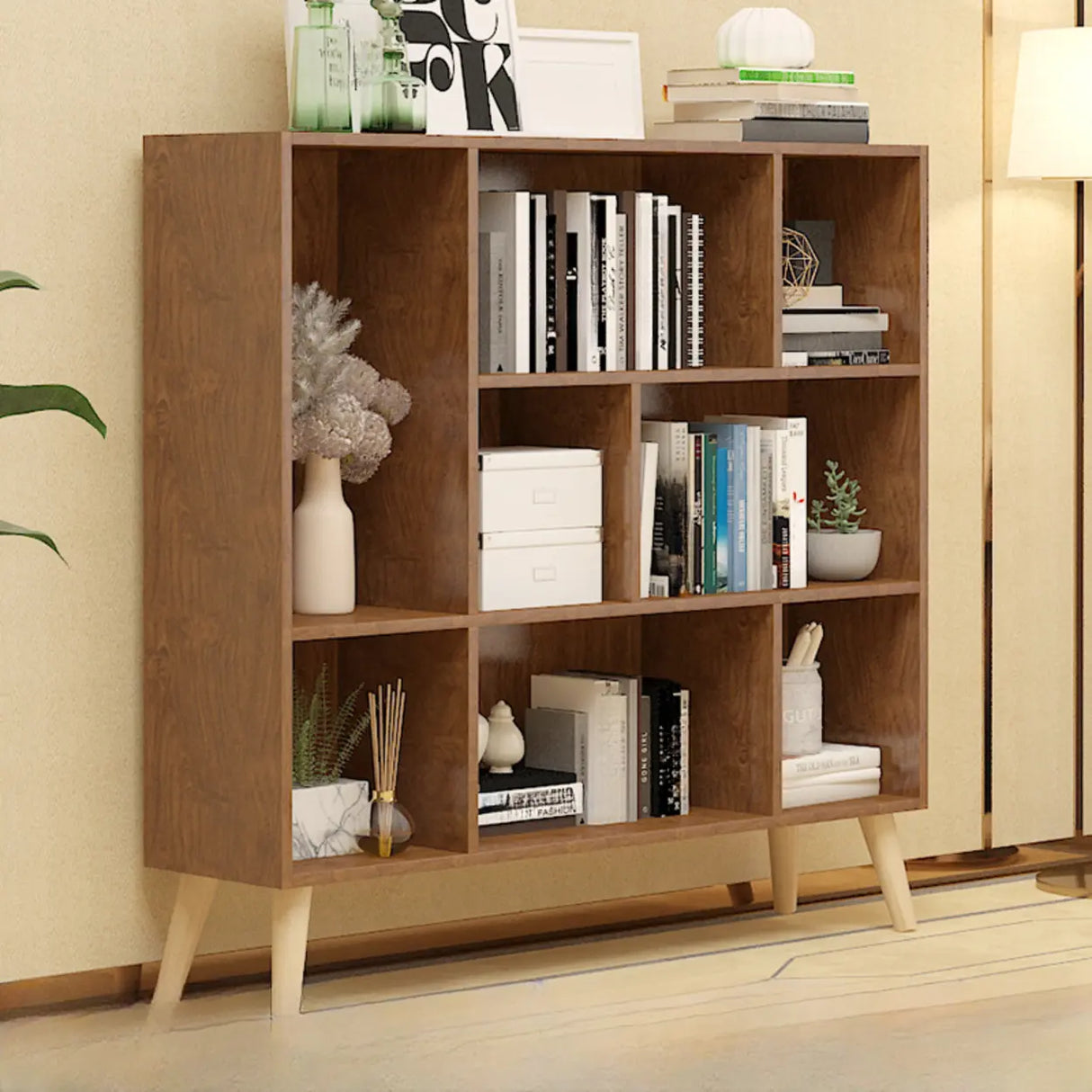 Trendy Vertical Rectangle Natural Wood Storage Bookcase Image - 25