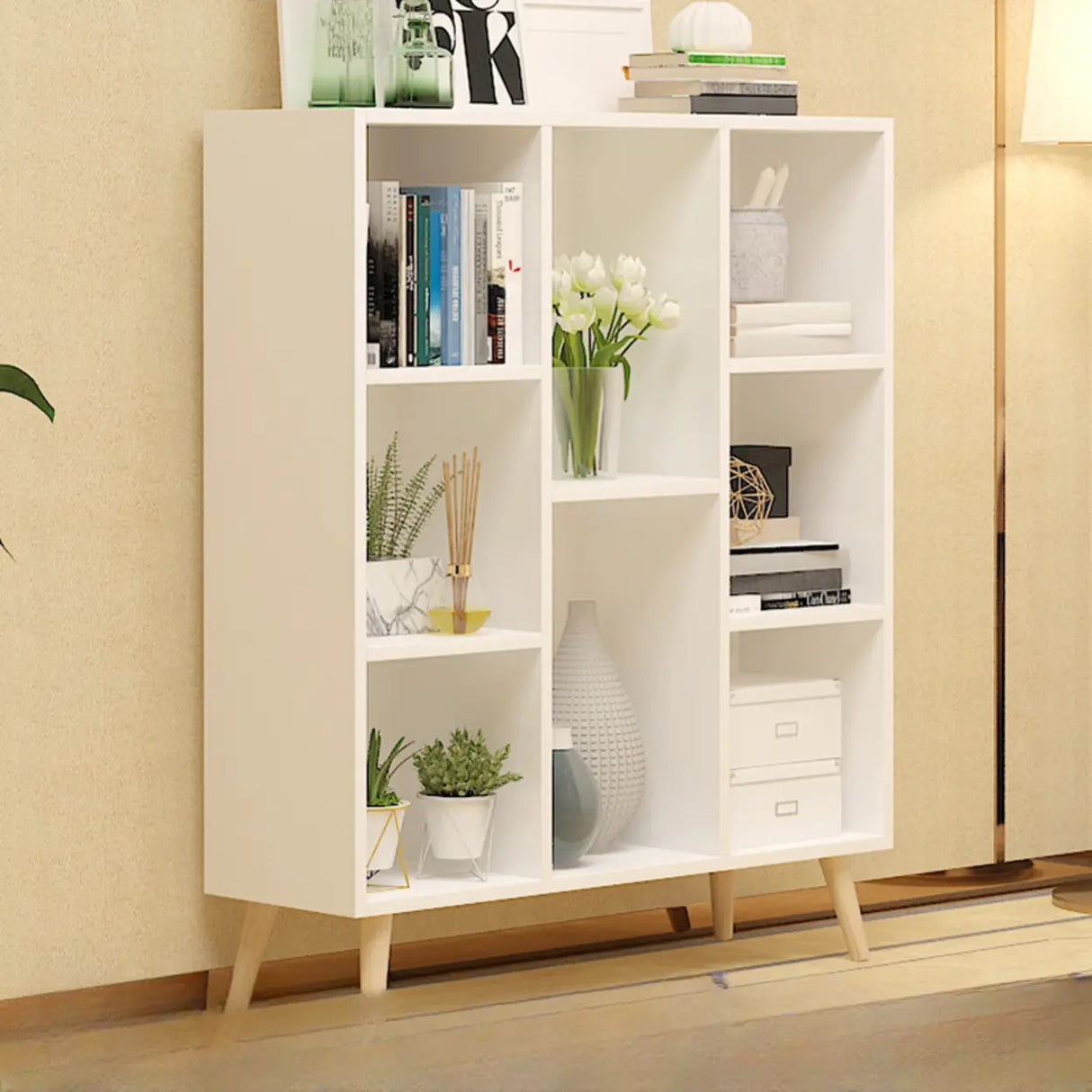Trendy Vertical Rectangle Natural Wood Storage Bookcase Image - 26
