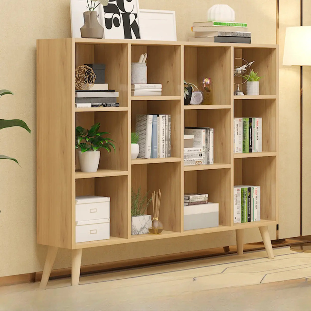Trendy Vertical Rectangle Natural Wood Storage Bookcase Image - 27
