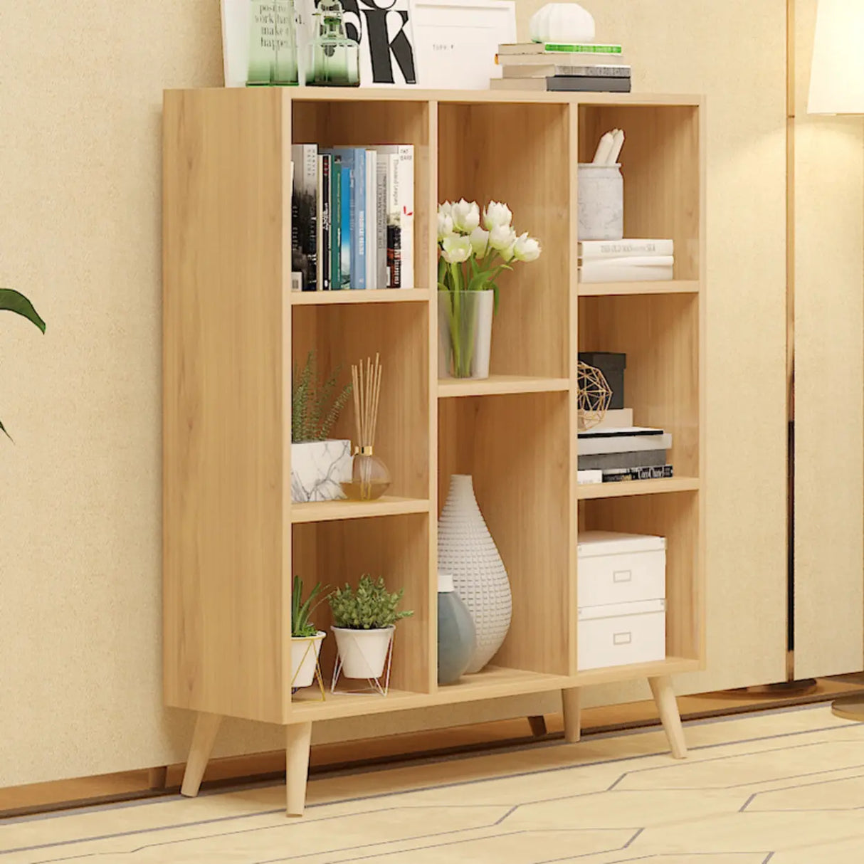 Trendy Vertical Rectangle Natural Wood Storage Bookcase Image - 3