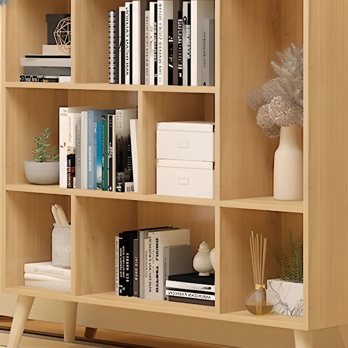 Trendy Vertical Rectangle Natural Wood Storage Bookcase Image - 30