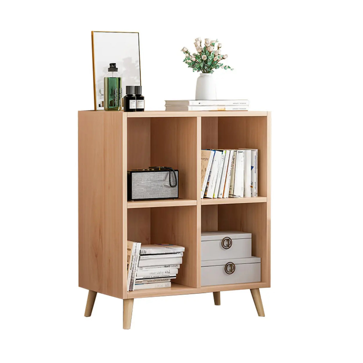 Trendy Vertical Rectangle Natural Wood Storage Bookcase Image - 4