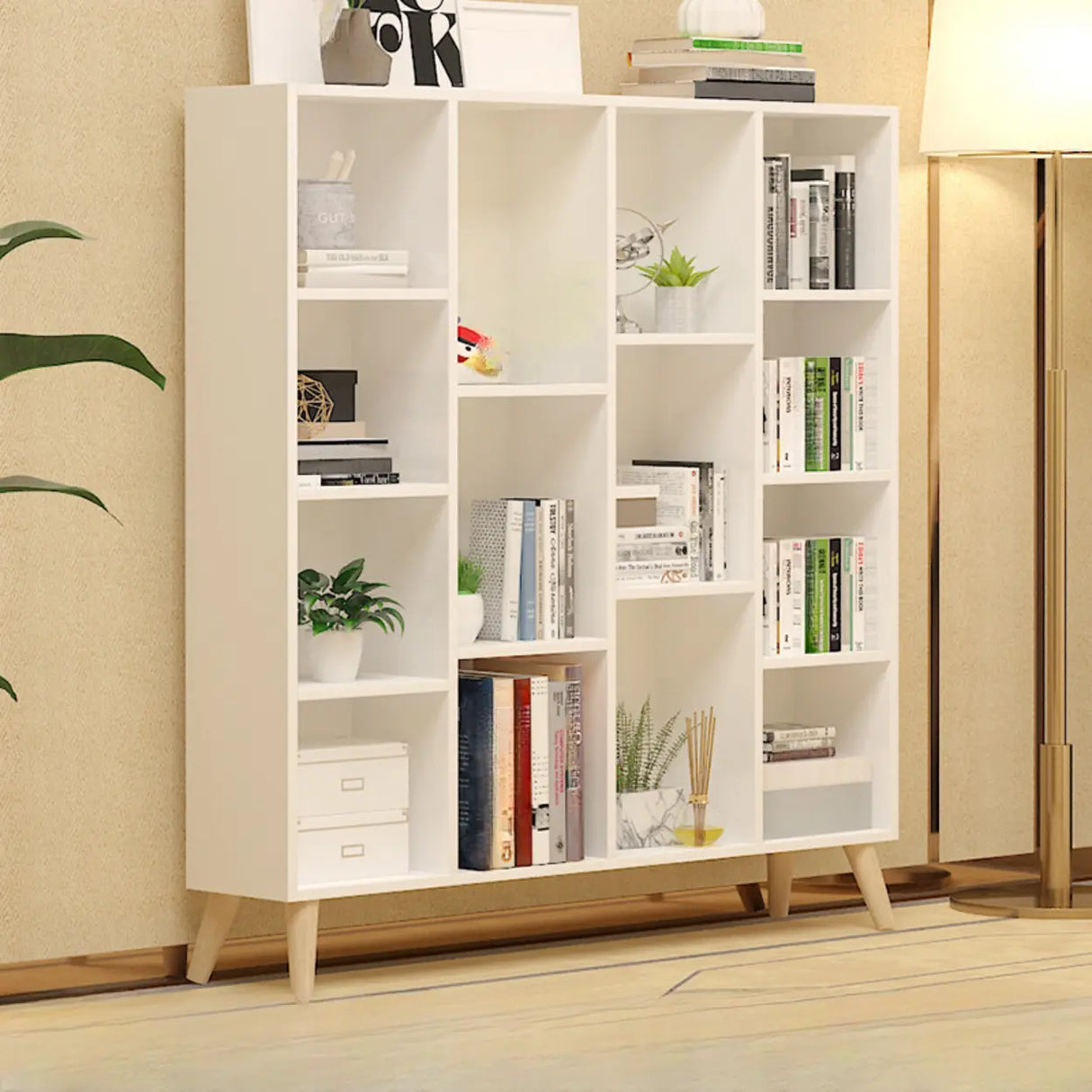 Trendy Vertical Rectangle Natural Wood Storage Bookcase Image - 5