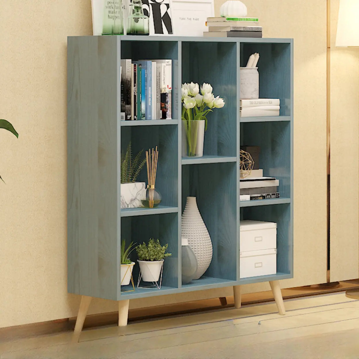 Trendy Vertical Rectangle Natural Wood Storage Bookcase Image - 7