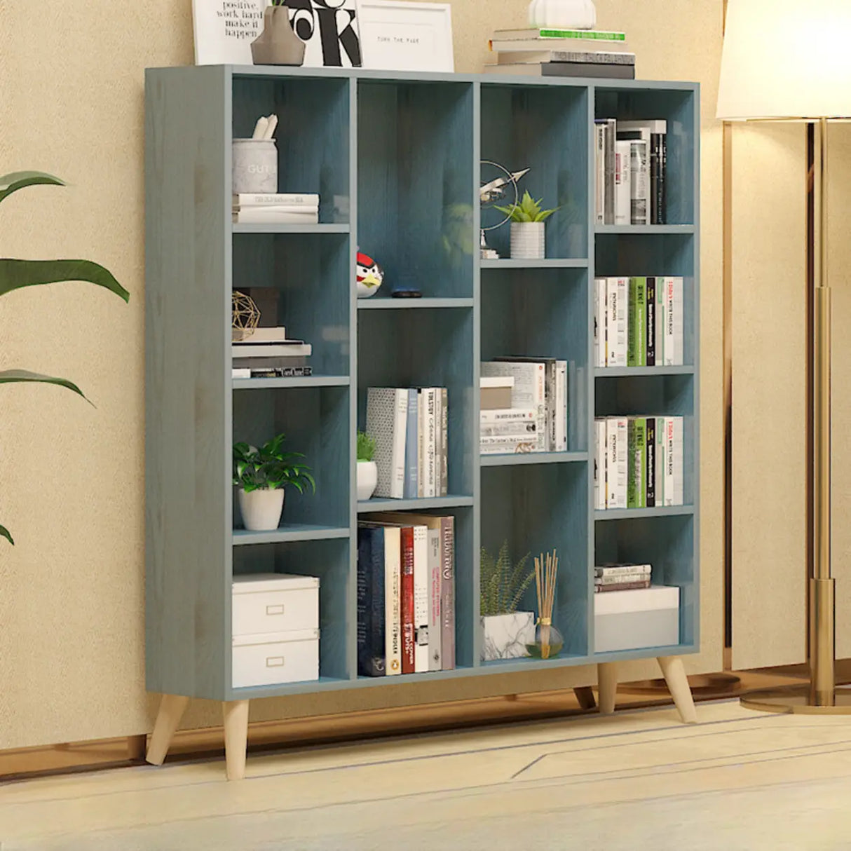 Trendy Vertical Rectangle Natural Wood Storage Bookcase Image - 8