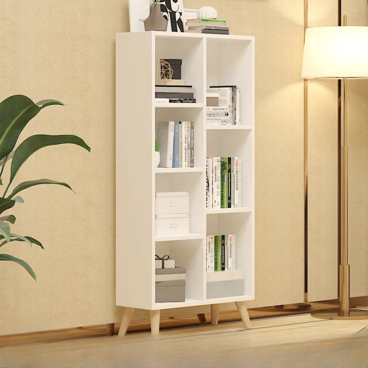 Trendy Vertical Rectangle Natural Wood Storage Bookcase Image - 9