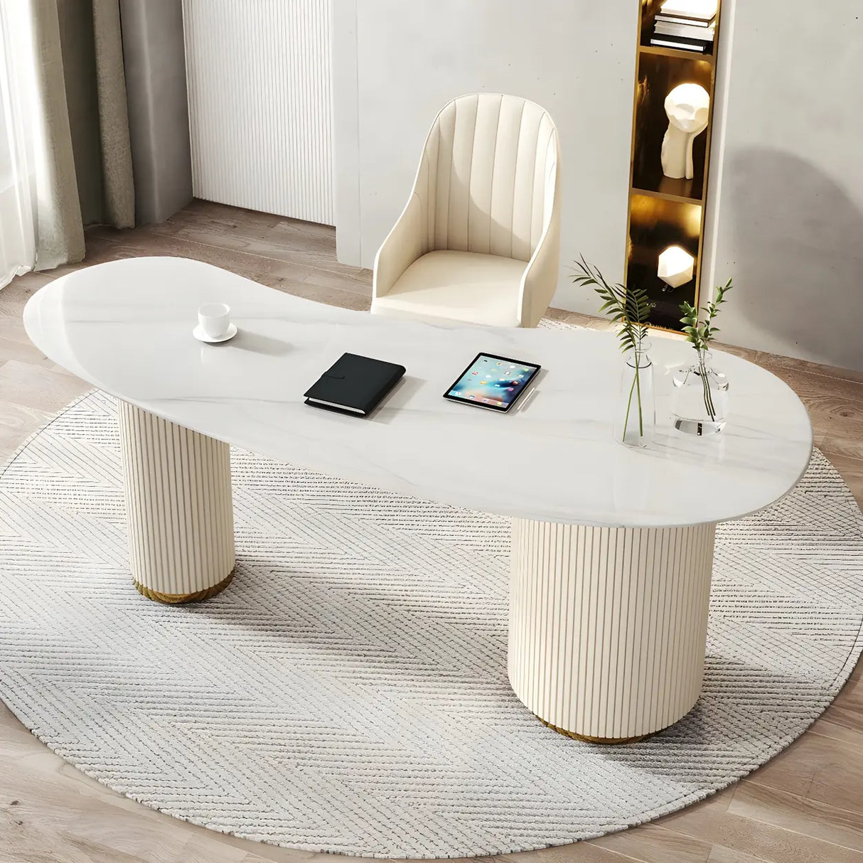 Trendy White Stone Free Form Shaped Office Desk Image - 1
