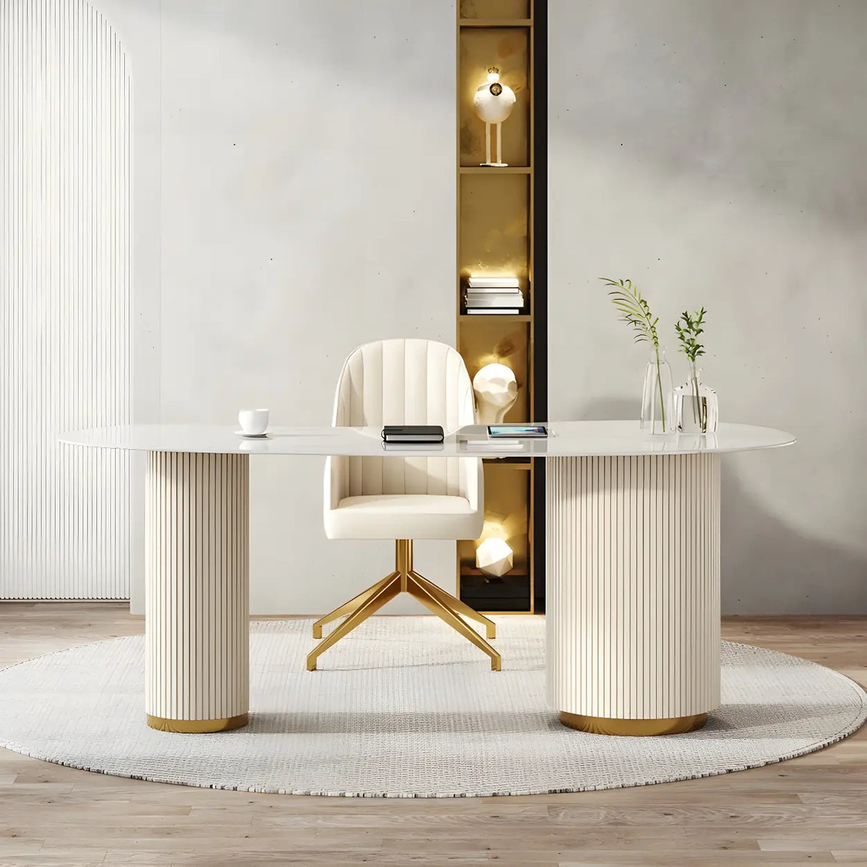 Trendy White Stone Free Form Shaped Office Desk Image - 4