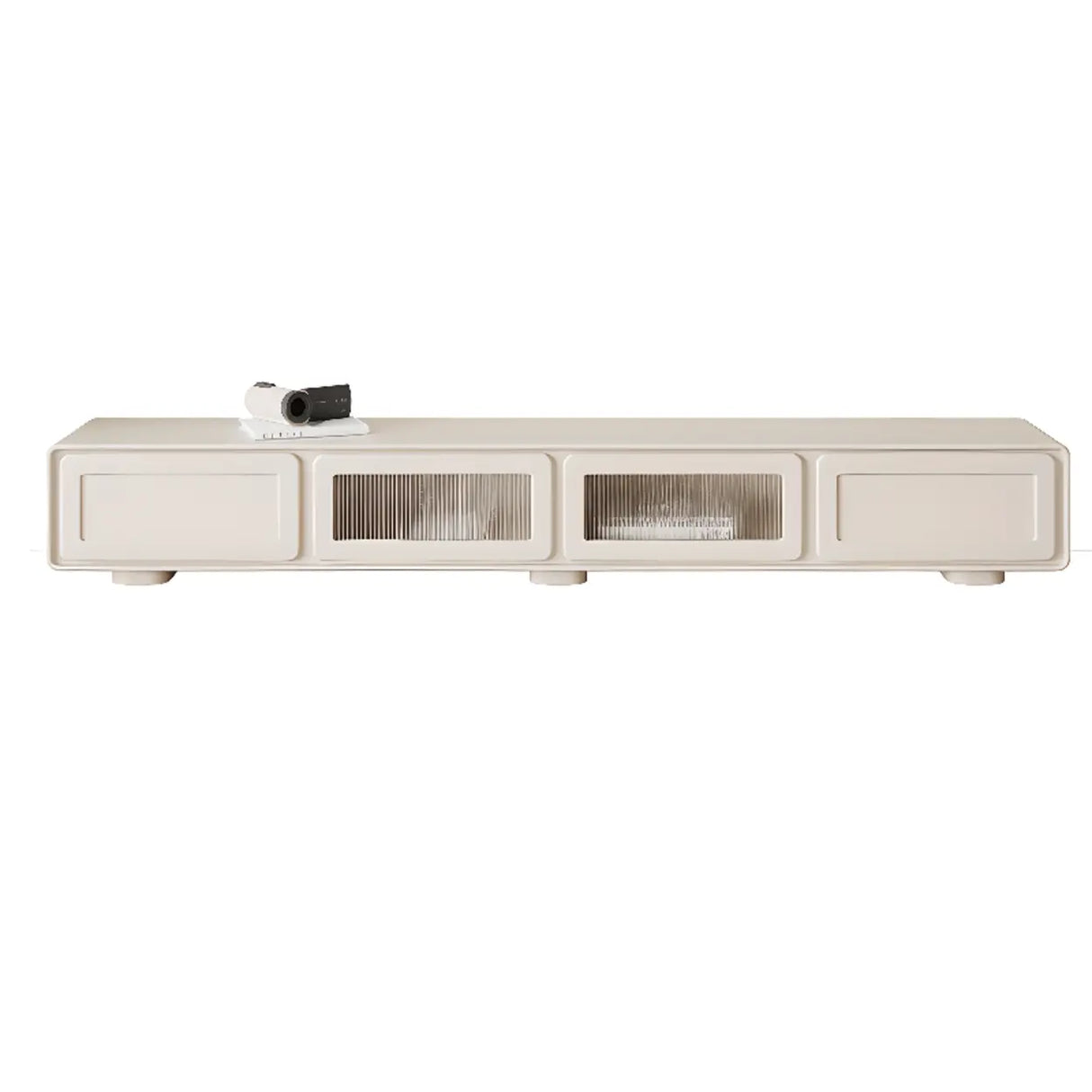 Trendy White Wood Drawers Cabinet Rectangle TV Stand Image - 2