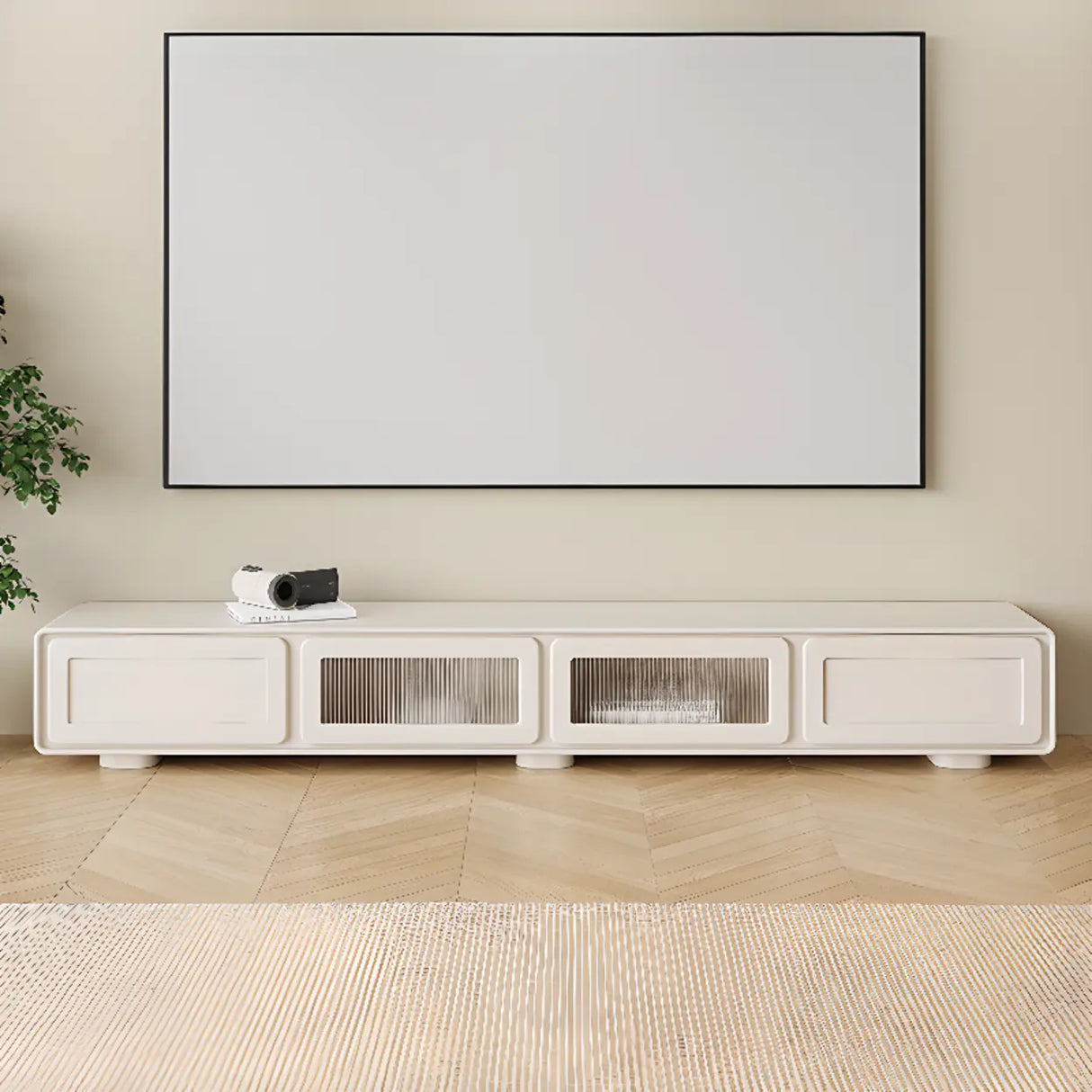 Trendy White Wood Drawers Cabinet Rectangle TV Stand Image - 3